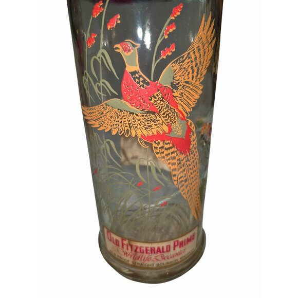 Vintage Glass Decanter Pair With Stoppers - Old Fitzgerald Prime & Green/Gold Fl - Picture 5 of 11